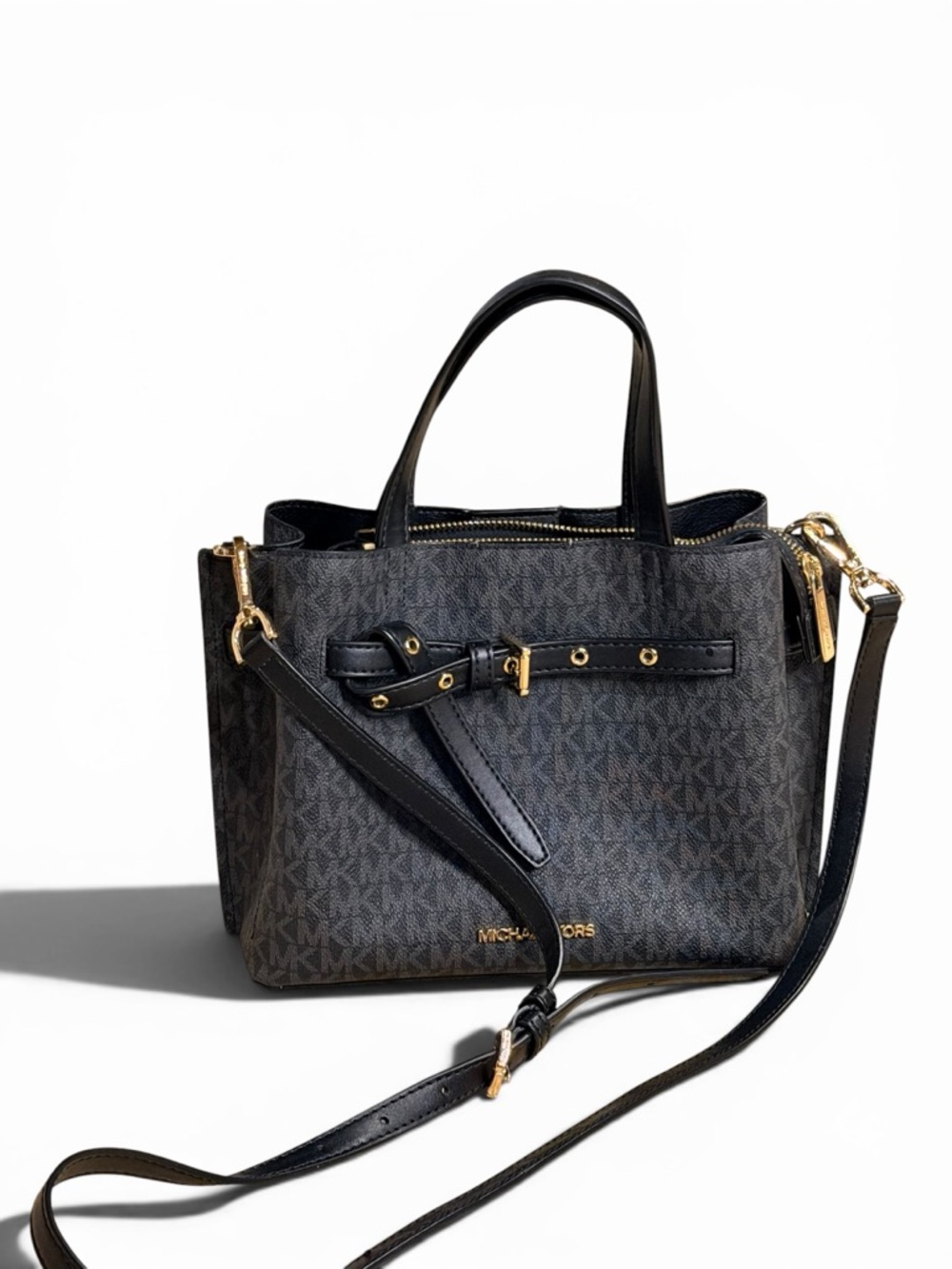Michael Kors Brown Logo Satchel with Black Trim and Gold Hardware